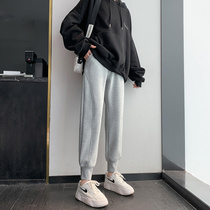 Gray sweatpants women autumn and winter plus velvet loose bunches feet small man cotton pants wear thick warm casual pants