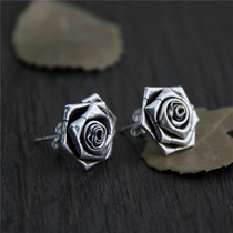 Silver Qi silver jewelry Thailand Chiang Mai handmade silver S925 sterling silver earrings womens retro rose earrings