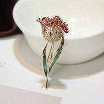 Flower Tulip brooch sweater accessories micro-inlaid zircon jacket temperament corsage pin shawl buckle