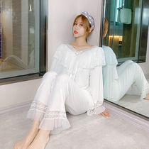 Very fairy pajama suit womens Autumn Modal cotton mesh lace with chest pad Cute Princess wind 2-piece set