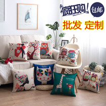 Linen pillow jacket cartoon pillow case Office living room waist pillow car cushion without core square custom