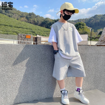 Boy foreign air short sleeve suit children summer models 2022 new CUHK children handsome chic fashion fake two tidal surges