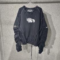 Shunfeng (official direct mail) SMFK Dark Knight damaged hand-painted cotton pleated long sleeve cheongsam sweater