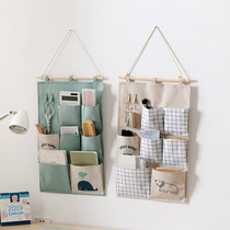 Cotton and linen hanging wall hanging bag multi-layer storage hanging bag fabric door rear multi-compartment hanging wall storage bag storage bag