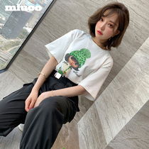 miuco cartoon girls' basic simple fashion all match round neck short sleeve T-shirt top women's clothing 2022 (in stock)