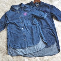 Pure sharing is just a few pieces ~ pure original spring and summer thin jacket female big boy pure cotton denim blue lining dress shirt front short rear long