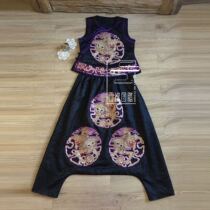 Cloud decoration totem original design womens casual pants old embroidery plate gold embroidery lion new Chinese womens pants down pants big crotch pants