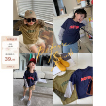 Red bean mother childrens clothing American fake two pieces girls and boys long-sleeved t-shirt autumn clothes baby bottoming shirt childrens tops