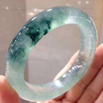 Ice natural jade bracelet wide version floating flower jade bracelet high-end Myanmar A womens bracelet round jade bracelet