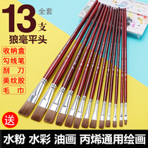 H985 Mopas Wolf flat head brush water chalk set watercolor Oil Brush wolf hair row pen brush acrylic pen Art special round head gouache pen paint pen beginner childrens brush