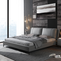 Leather bed Light luxury Italian minimalist Double 1 8 meters Nordic simple modern small apartment master bedroom atmospheric soft wedding bed