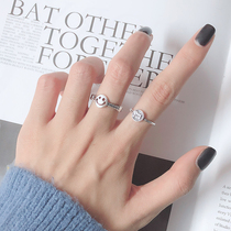 Sterling silver ring female fashion personality ins trendy people cold wind retro niche design smiley face Net red card index finger