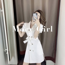 Sandro asw white suit dress women 2021 summer new style Yong Super fairy temperament waist skirt