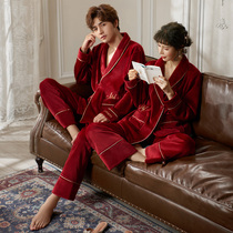 Couple pajamas female autumn and winter New coral velvet sexy kimono Red Wedding Island velvet home suit men zs
