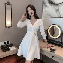 Autumn Winter New Career Lights Dress Women Nightclub Sexy Suits Collar Pedicure of the Foot Therapy Long Sleeve Temperament Beauty Salon