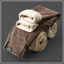 Autumn and winter plus velvet thickened corduroy mens pants Tide brand Youth Korean version of slim feet heaping velvet casual pants