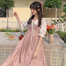 College style summer Japanese sweet doll collar shirt Korean version of Joker bow strap dress female student