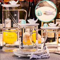 Water cup glass glass female transparent creative belt straw with lid straw heat-resistant portable office Korean student cute spoon