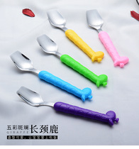 Stainless steel cartoon spoon Childrens fork spoon cute plug handle Western tableware Kindergarten Mickey Mouse mother and baby shop gift