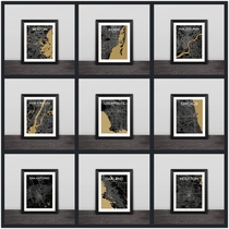 NBA American city map art illustration solid wood decoration photo wall table hanging frame Home picture frame photo frame