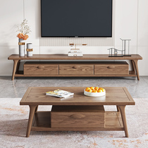 Modern new Chinese all solid wood coffee table TV cabinet combination Nordic simple living room small apartment white ash wood floor Cabinet table