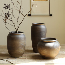 Retro coarse pottery jars Japanese style Zen Vase Handmade Earth Pottery Floral Ware Home Living Room Decoration Chinese Flower Arrangement Pendulum
