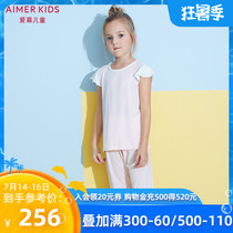 Adoring children Girls Girls female treasure 1 year old quiet summer summer home wear pullover short sleeve seven-point pajamas