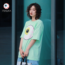 Mishka big eye ball tide card 2021 autumn winter big eye ball LOGO print round neck short sleeve T-shirt men and women