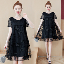 Butterfly embroidered mesh dress female size fat mm loose belly belly small man fashionable Western fairy dress