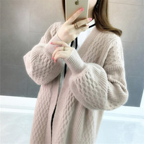 Very fairy sweater cardigan women's middle school long autumn and winter 2021 new loose students lazy wind Joker knitted coat