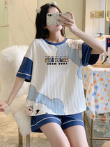 Pajamas female summer thin short sleeve cotton 2021 New cute skin-friendly cotton can be worn outside home clothes two-piece