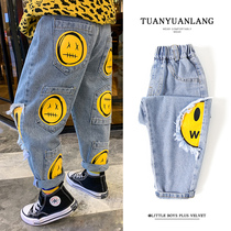 Boys jeans Spring and Autumn wear thin 2021 new foreign style childrens pants Korean baby casual tide