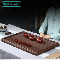 Touch Miss Yixing purple sand tea tray household square large drainage tea table simple Tea Sea kung fu tea set imitation bagwood