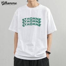 Short-sleeved mens summer thin print T-shirt mens loose round neck trend wild casual Joker simple Tide brand half sleeve