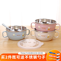 Childrens 304 stainless steel bowl Household double insulation bowl Baby eat fall-proof bowl Drink soup bowl Baby food bowl