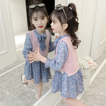 Girls  spring suit 2021 new foreign style childrens long-sleeved skirt 3 childrens spring two-piece set 8 years old fashion