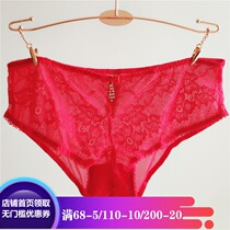 Xiangan brand tail goods Europe and America ultra-thin lace this year red wedding lady underwear sexy middle waist red