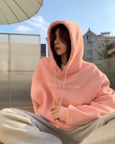 LILCHER pink hooded sweater jacket womens winter 2020 new Korean version loose velvet thickened pullover