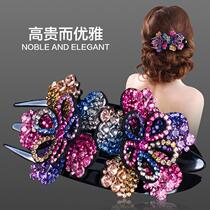 Korean dish hair artifact duckbill clip rhinestone jewelry double flower elegant hairpin large mother three-tooth clip on the back of the head