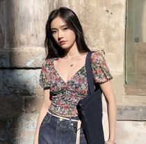 (Chen Tai)MAJE Lin Yun with the same 2020 French vintage bubble sleeve floral top T-shirt women