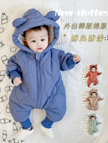 Baby jumpsuit winter winter wear plus velvet thickened baby winter wear out children crawling clothes Winter Men