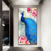 Good etiquette Chinese porch corridor decorative painting corridor background wall stickers mural Peacock wall painting vertical corridor hanging painting