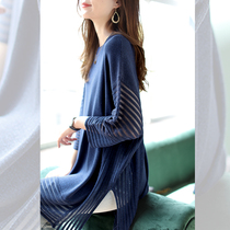 Baoshili round neck short sleeve bright silk sweater womens spring 2021 new loose casual Western style versatile top