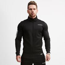 New muscle brother Europe and the United States fitness striped jacket slim running sweatshirt mens suit sportswear