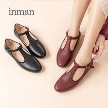 Inman 2021 New retro Mary Jane shoes womens leather single shoes T-button elegant versatile buckle flat shoes women