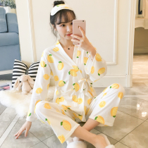 Two-piece suits for Korean-pajama women with long sleeves in spring and autumn and pure cotton fresh students