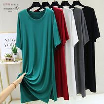 Cotton 2021 summer new long dress color round neck comfortable hem bit split casual breathable mid-sleeve dress