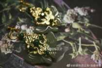 HZS002 bride headdress pure handmade Chinese bride Jade series four-piece set pair of hairpin pair pair of earrings