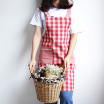  Japanese-style plaid personality kitchen household cotton and linen apron Simple fashion anti-fouling strap Modern housewife sleeveless overcoat