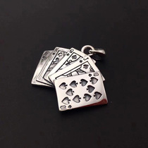 s925 sterling silver personality Japanese and Korean fashion retro poker pendant boy necklace trampoline net Red live broadcast tide man